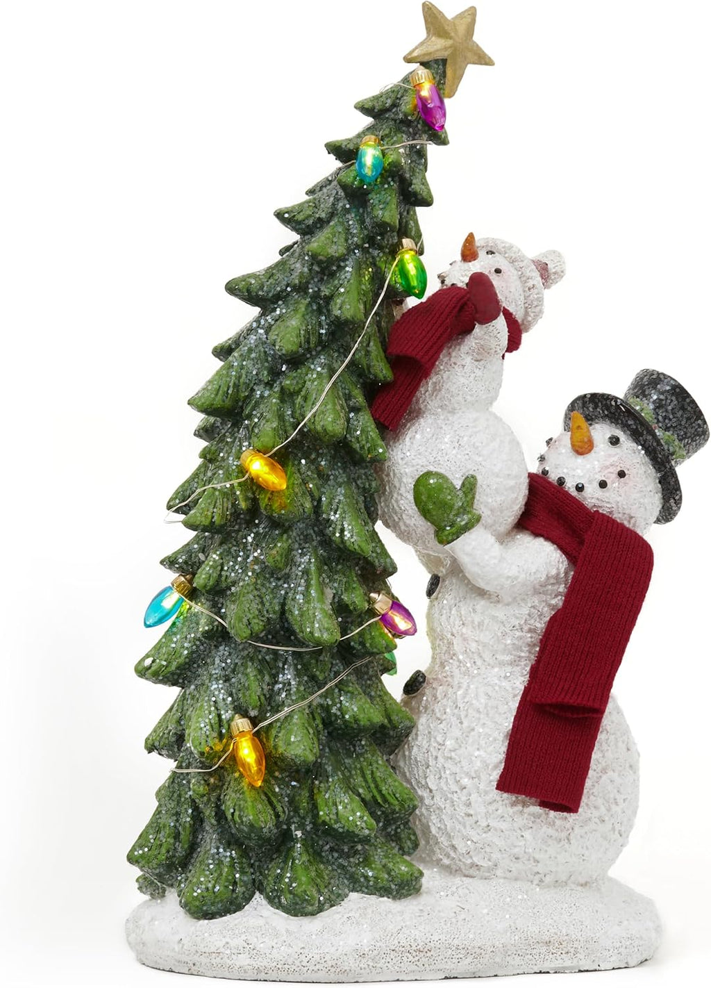 Valery Madelyn Christmas Snowman Figurines - Adorable Red & White Resin Family Decor | 12.5 Inch Indoor/Outdoor Holiday Lights