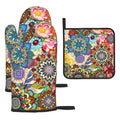 Boho Floral Oven Mitts and Pot Holders Sets, Heat Resistant Colorful Kitchen Gloves Hot Pads, Cute Baker Stuff, Chef Cooking Baking Gifts for Women Bakers, Kitchen Gifts for Cooking Lover Cooks Mom
