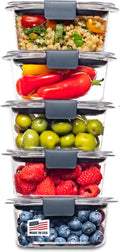 Rubbermaid Brilliance Food Storage Containers - BPA-Free, Leak Proof, 1.3 Cup, 5 Pack, Microwave & Dishwasher Safe