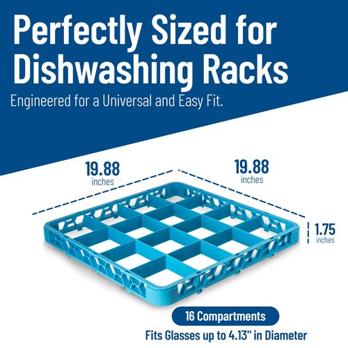 Carlisle FoodService Products RE1614 OptiClean 16 Compartment Divided Glass Rack Extender, 1.78", Blue