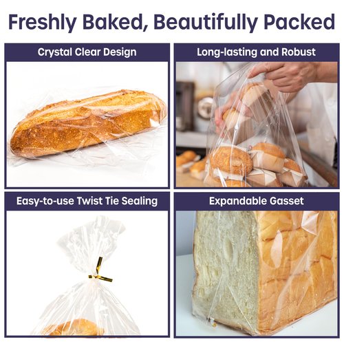 Reusable Plastic Bread Bags - 50 Pack Clear Loaf Bags for Homemade Bread - Perfect for Baked Goods Storage