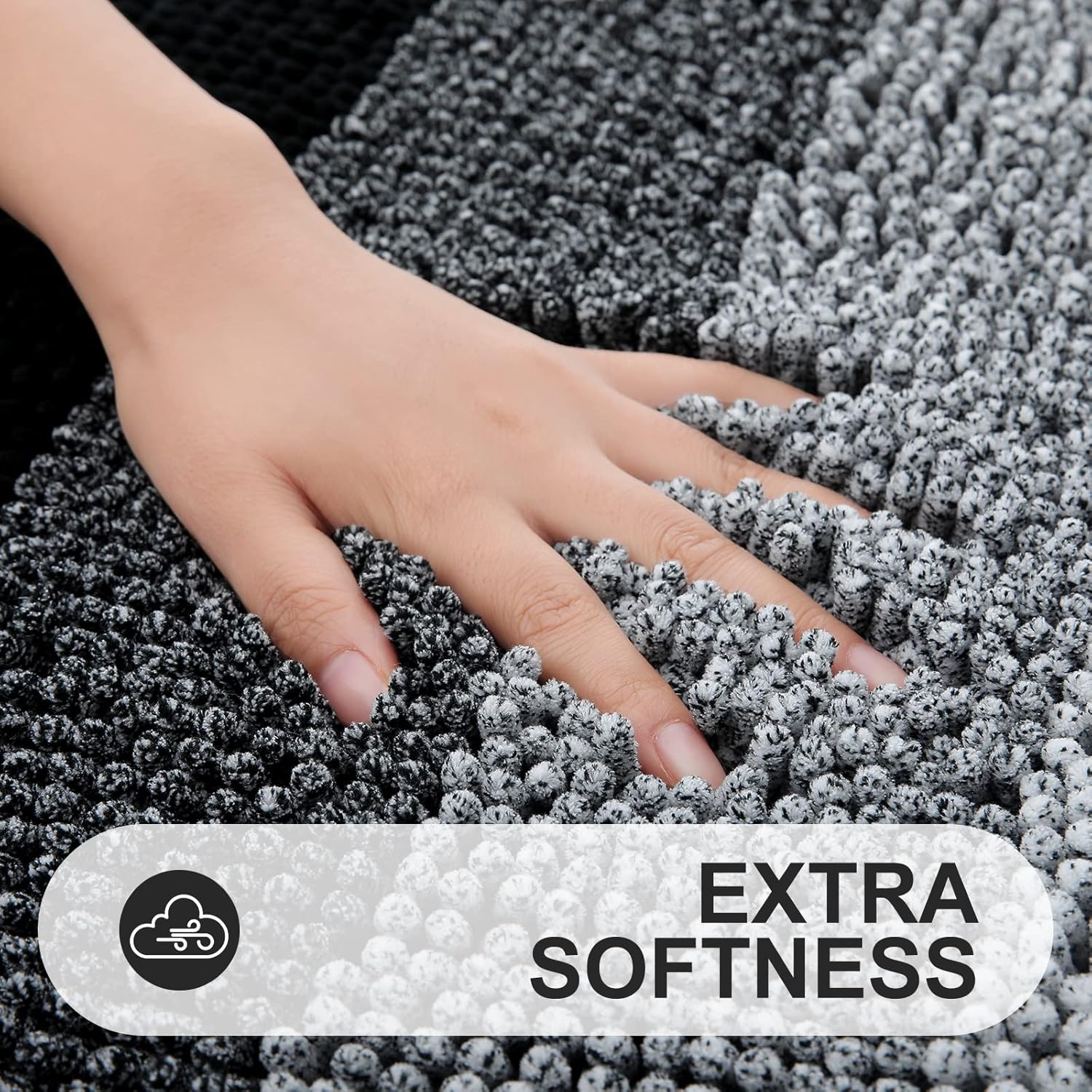 OLANLY Bathroom Rug - Extra Soft Chenille Shaggy Mat | Non-Slip, Machine Washable, 24 x 16 Inch, Black