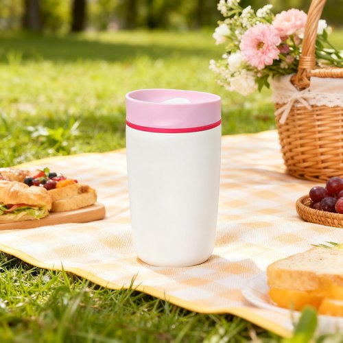 12 oz coffee tumbler Insulated coffee mug with lid SliderInsulated Stainless Steel Coffee Tumbler, Travel Mug for Hot and Iced Beverages,insulated travel coffee mug Pink with Brown Lid (white)