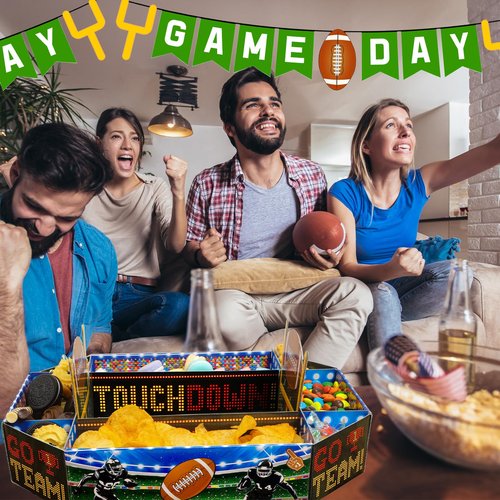 Fullhawl 1 Pcs Football Party Supplies Kit Large Food Serving Tray Football Snack Plates Complete Tailgate Stadium Bowl Kit for Birthday Celebration Table Centerpiece Decorations Favor