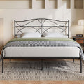 VECELO Queen Size Bed Frame, Metal Bed Platform with Headboard, Sturdy Steel Slats Support, No Box Spring Needed/Noise-Free,Easy Assembly, Dark Black