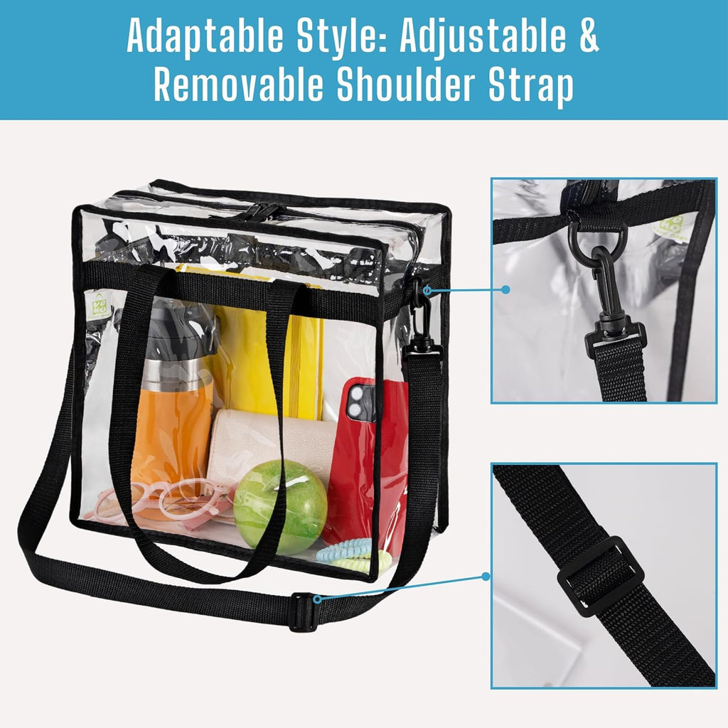 VENO Clear Tote Bag - Stadium Approved, Large 12x6x12 Transparent Crossbody for Beach & Events