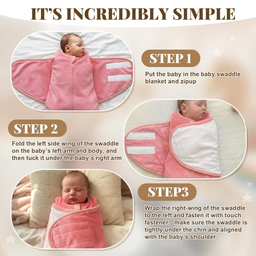 Mindsoft Furry Newborn Swaddle Sleep Bag for 0-3 Months Winter Warm Plush Baby Sleeping Bag Tog 2.5 Golden Mink Wearable Blanket with Adjustable Wrap for Infant Baby Shower New Parents Gift, Pink