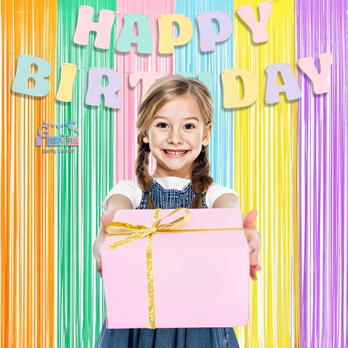 GREATRIL Pastel Tinsel Curtain - Foil Fringe Backdrop for Birthdays, Baby Showers & Parties