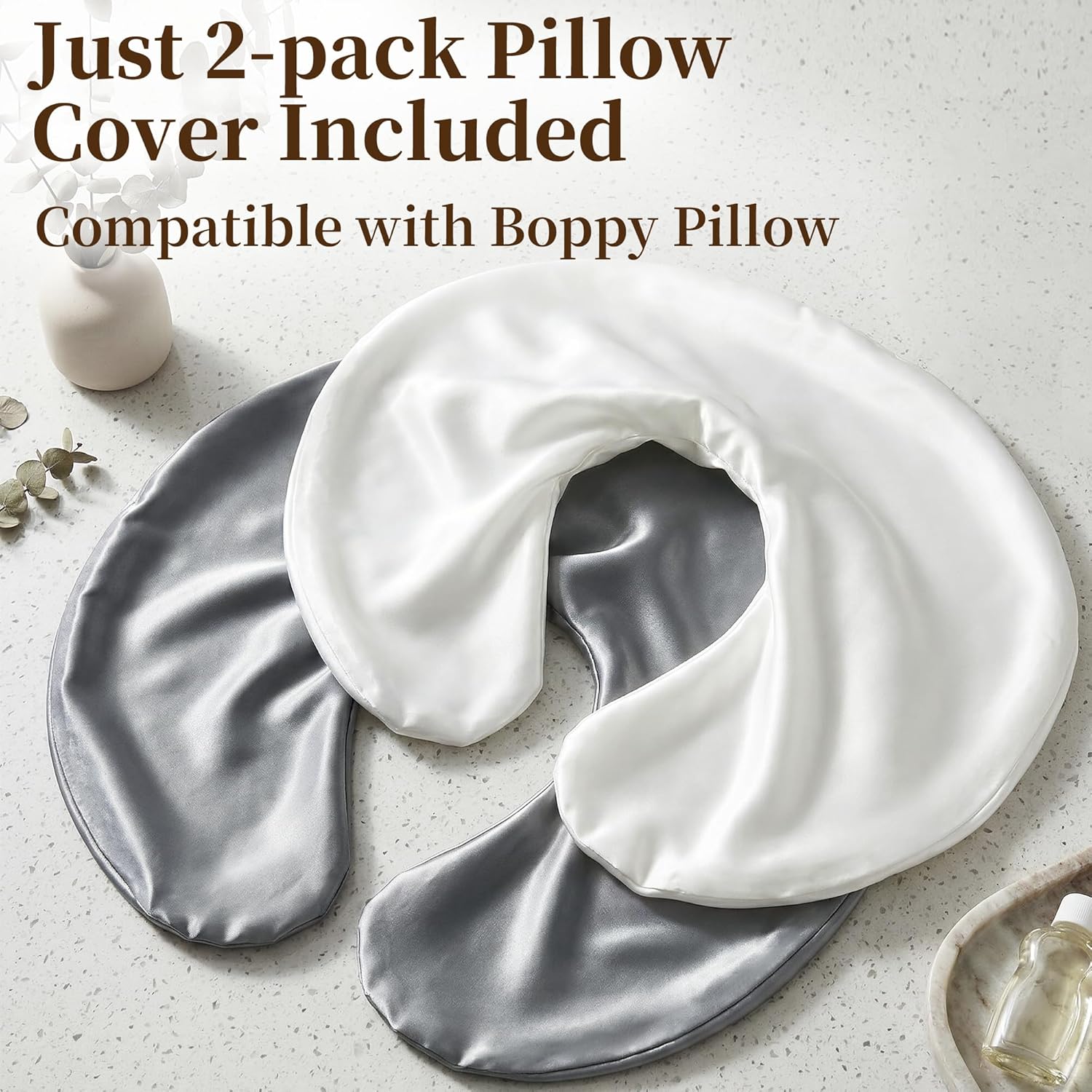 Pro Goleem Satin Nursing Pillow Cover - Soft Silk Feeding Slipcover for Standard Pillows | Gray & White 2-Pack