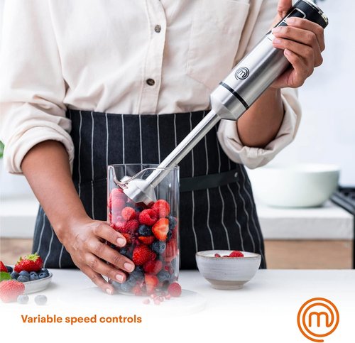MasterChef Immersion Blender - Handheld Stainless Steel Stick Mixer with Whisk & Frother Attachments | 400W for Soups, Purees, and Lattes