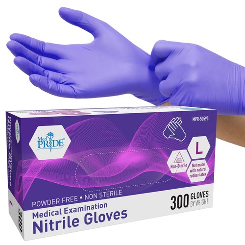 MED PRIDE Nitrile Exam 300 Count Gloves, Blue Disposable Exam Gloves, Powder-Free Latex-Free, Medical Grade (Medium)