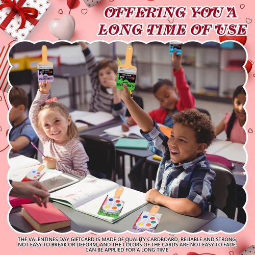 Sabary 18 Set Bulk Valentines Day Gifts Include Painting Valentines Day Card Watercolor Mini Paint Set with Seal Bags and Sheets Glue Points for Gift Party Favors