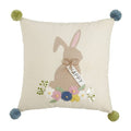 Mud Pie Bunny Embroidered Pillows, 19" x 18", Happy