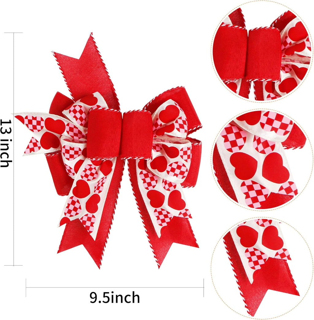 SIMISI Ribbon Burlap Wired Valentine Bow - Red Heart Print for Wreath & Wedding Decor | 9.5 x 13 Inch