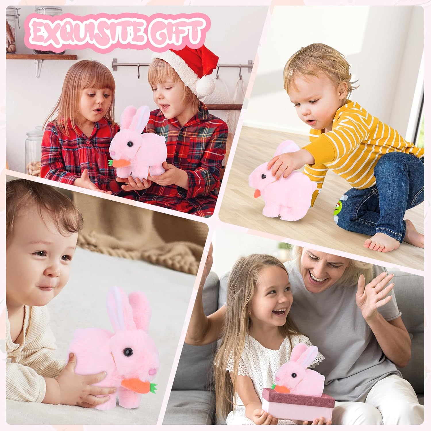 RichRabbit Bunby - Realistic Interactive Bunny Toy | Jumping, Twitching Ears - Pink