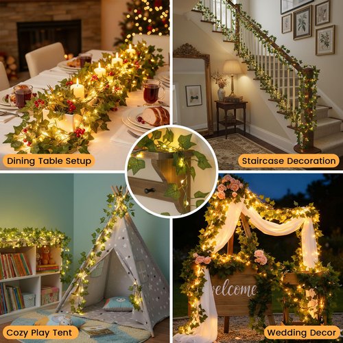 DomeStar Vines with Light for Bedroom, 40Ft 120 LED Fairy Lights with Vines, Curtain String Lights with Remote for Dorm, Wedding, Party, Wall, Indoor, Outdoor Holiday Home Decor