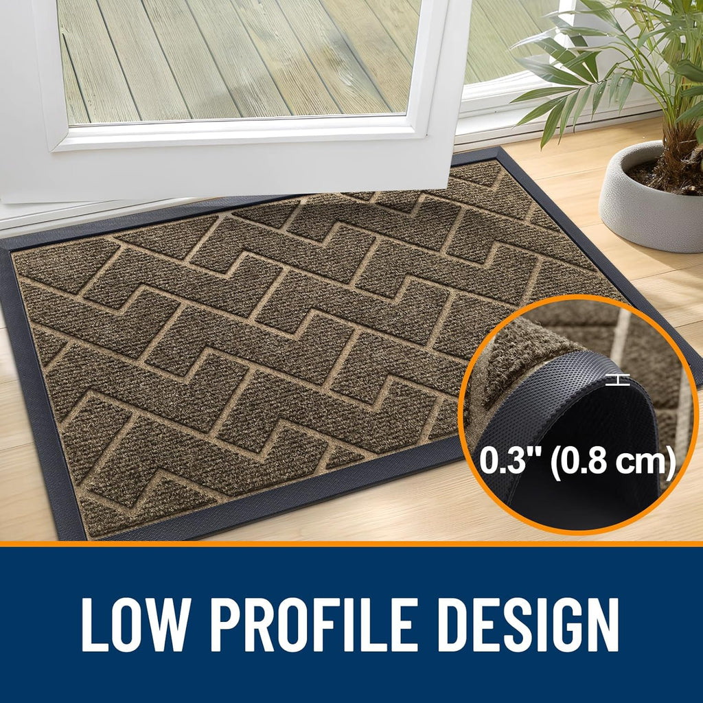OLANLY Front Door Mat - Waterproof All-Season Doormat | Sturdy Natural Rubber, Herringbone Brick (Brown, 47x17)