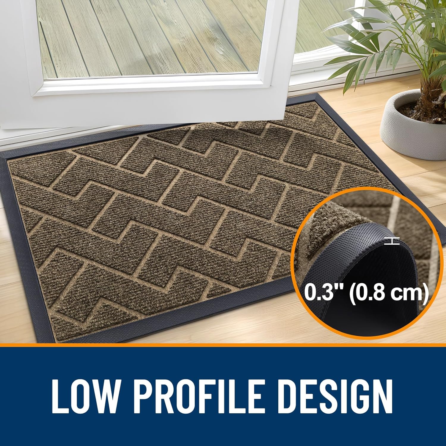 OLANLY Front Door Mat - Waterproof All-Season Doormat | Sturdy Natural Rubber, Herringbone Brick (Brown, 47x17)