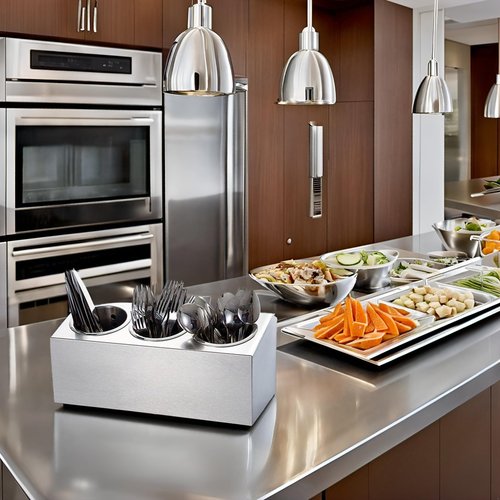 YinCukiEle 3 Compartments Commercial Utensil Holder, Stainless Steel Cylinder Flatware Silverware Utensil Holder Organizer Caddy, Silverware Organizer Countertop, 3 Perforated Cylinders