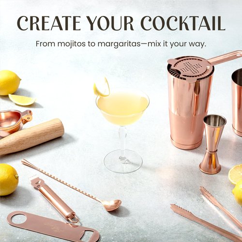 Travel Bartender Kit Bag | Professional 17-Piece Copper Bar Tool Set with Portable Bar Bag and Shoulder Strap for Easy Carry and Storage | Best Travel Bar Set for Home Cocktail Making, Work, Parties