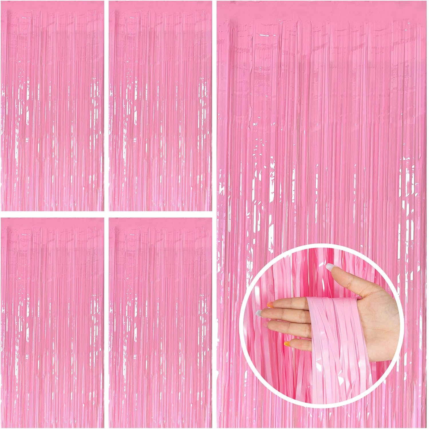 Skiennix 5-Pack Pink Tinsel Curtain - Foil Fringe Party Decorations for Birthdays & Graduations