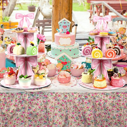 Willinglong 3 Tier Pink Bow Cake Stand Coquette Bow Party Birthday Cake Stand Decorations Pink Dessert Tower for Wedding Garden Birthday Party Supplies