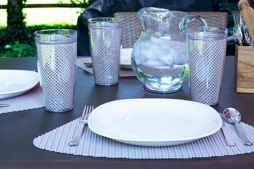 Kraftware Fishnet Wedge Placemats for Round Outdoor Tables, Tan, Set of 6, Small