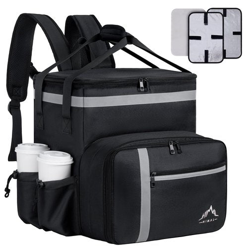 GoHimal Food Delivery Backpack, Insulated Food Delivery Bags for Takeout Bike, Large Pizza Takeout Bag for HOT/COLD with 4 Pockets Reflective Perfect for Uber Eats, Camping & Beach