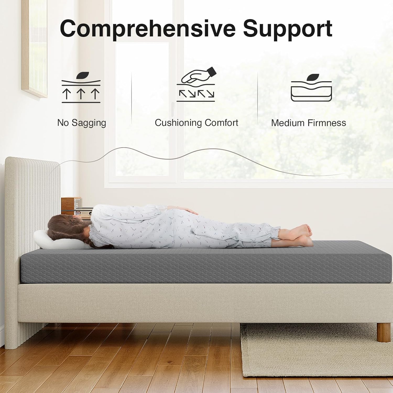 Novilla 8 Inch Twin Mattress - Cooling Memory Foam for Quick Sleep & Pressure Relief | Grey Twin Bed