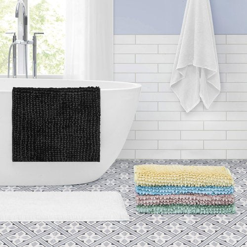 Laura Ashley Butter Chenille Bath Rug, Absorbent Shaggy Bathroom Mat, Non Slip Plush Carpet Rugs for Tub and Sink - (20" x 34") Charcoal