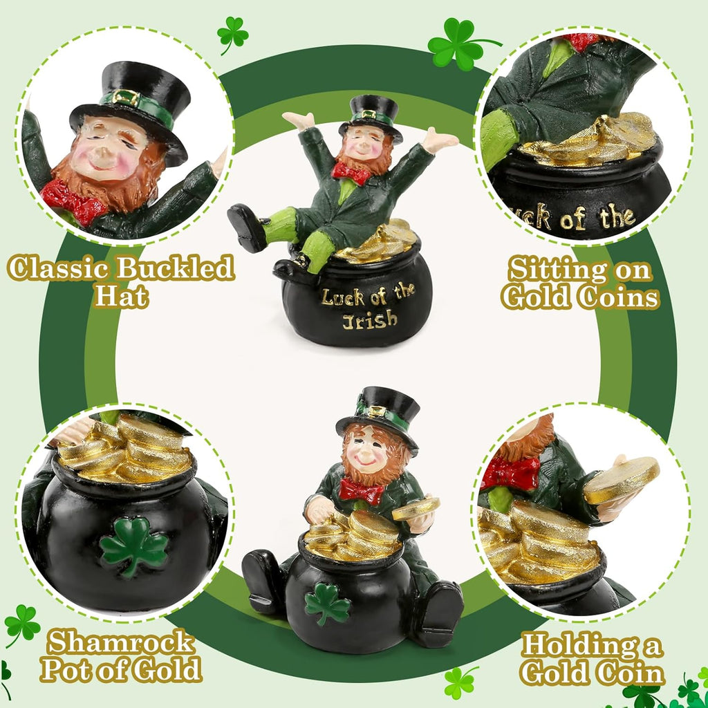Regine Switzerland St. Patrick's Day Decorations - Set of 2 Leprechaun Figurines with Pot of Gold | Lucky Irish Home Decor