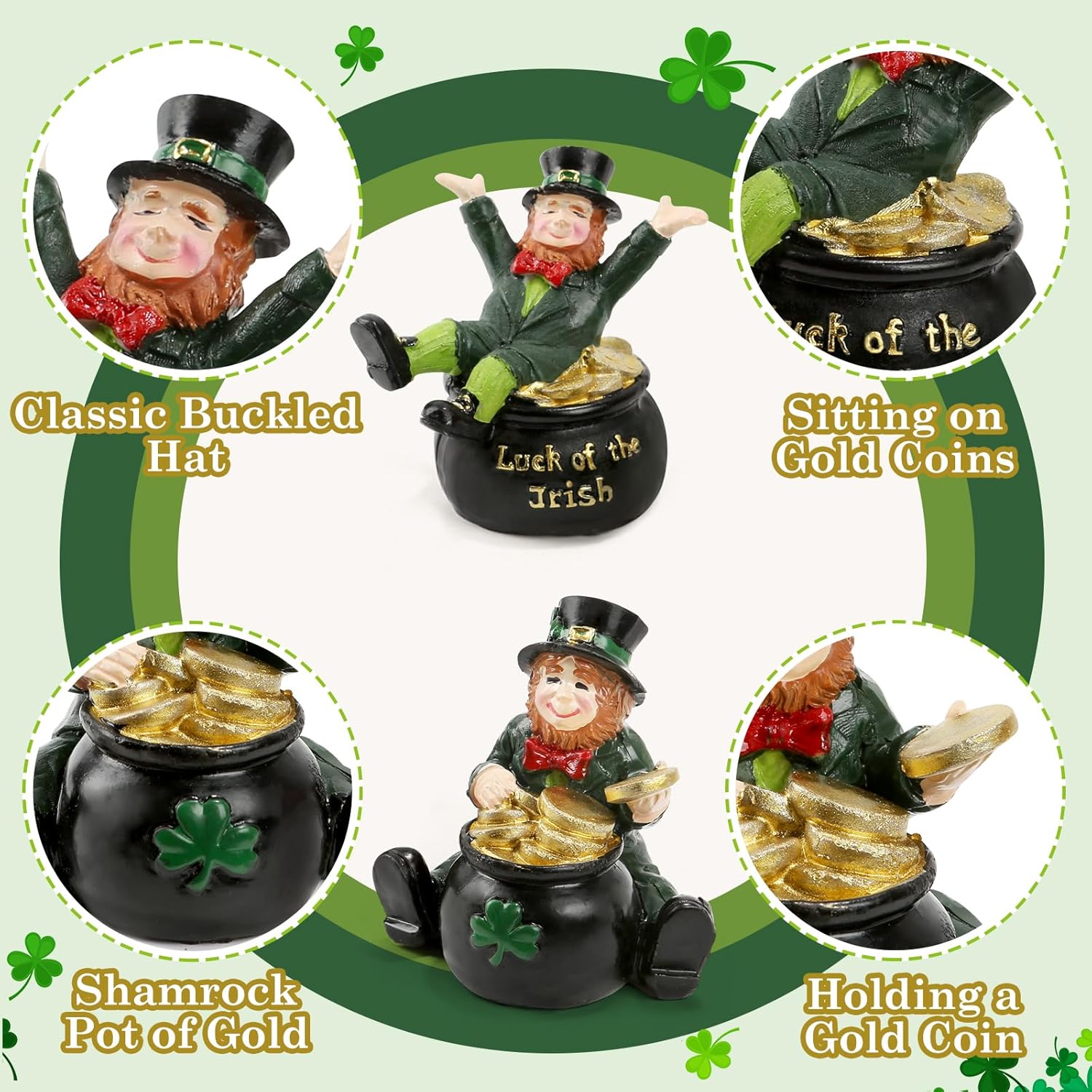 Regine Switzerland St. Patrick's Day Decorations - Set of 2 Leprechaun Figurines with Pot of Gold | Lucky Irish Home Decor