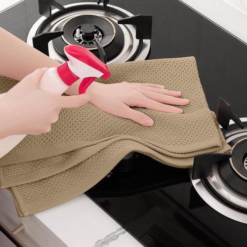 Homaxy 100% Cotton Waffle Weave Dish Towels - Ultra Soft & Absorbent, Quick Drying | 20x28 Inches, Tan, 4-Pack