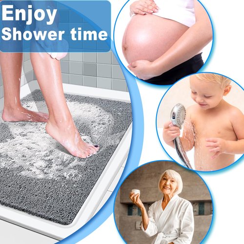 Shower Mats Non Slip for Elderly, 16x24’Lager Loofah Shower Mat, Loofah Bath Mats for Shower for Elderly-Grey