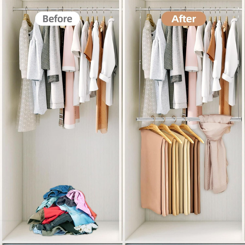 Storage Maniac Adjustable Closet Hanging Rod - Space-Saving Organizer | 2 Pack Chrome