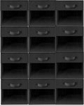 Storage Bins - 11x11 Collapsible Cube Organizers with Clear Window & Handles | Black, 12 Pack