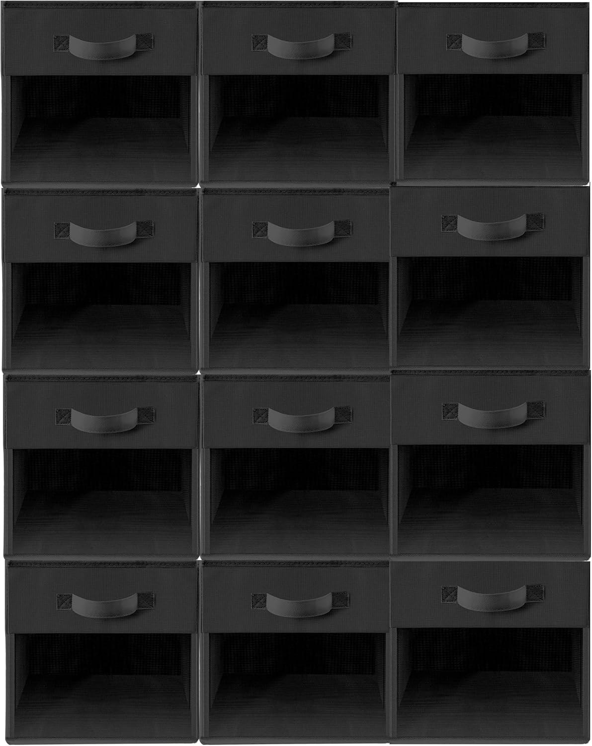 Storage Bins - 11x11 Collapsible Cube Organizers with Clear Window & Handles | Black, 12 Pack