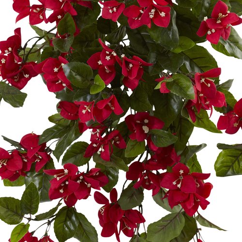 Nearly Natural 28” Bougainvillea Hanging Bush Artificial (Set of 2) UV Resistant (Indoor/Outdoor) Silk Plants Red