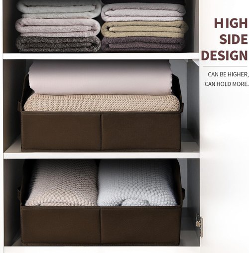 Homsorout Decorative Closet Baskets - Trapezoid Storage Bins with Handles, 3 Pack, Brown