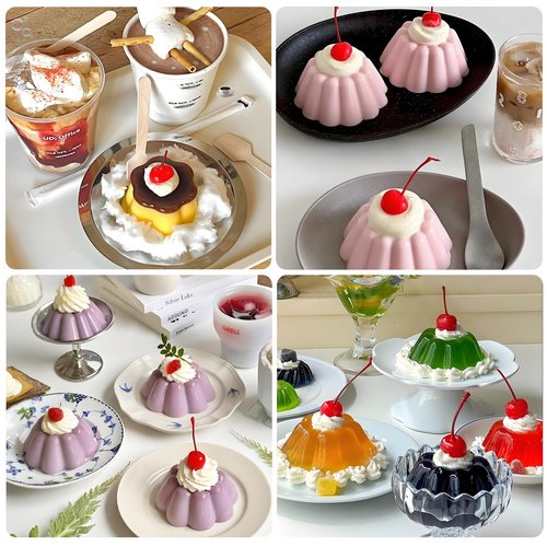 Fchil Silicone Pudding Mold, 6-Cavity Nonstick Jello Dessert Making Tray, Custard Mold for Mousse Cake, Set of 2, White