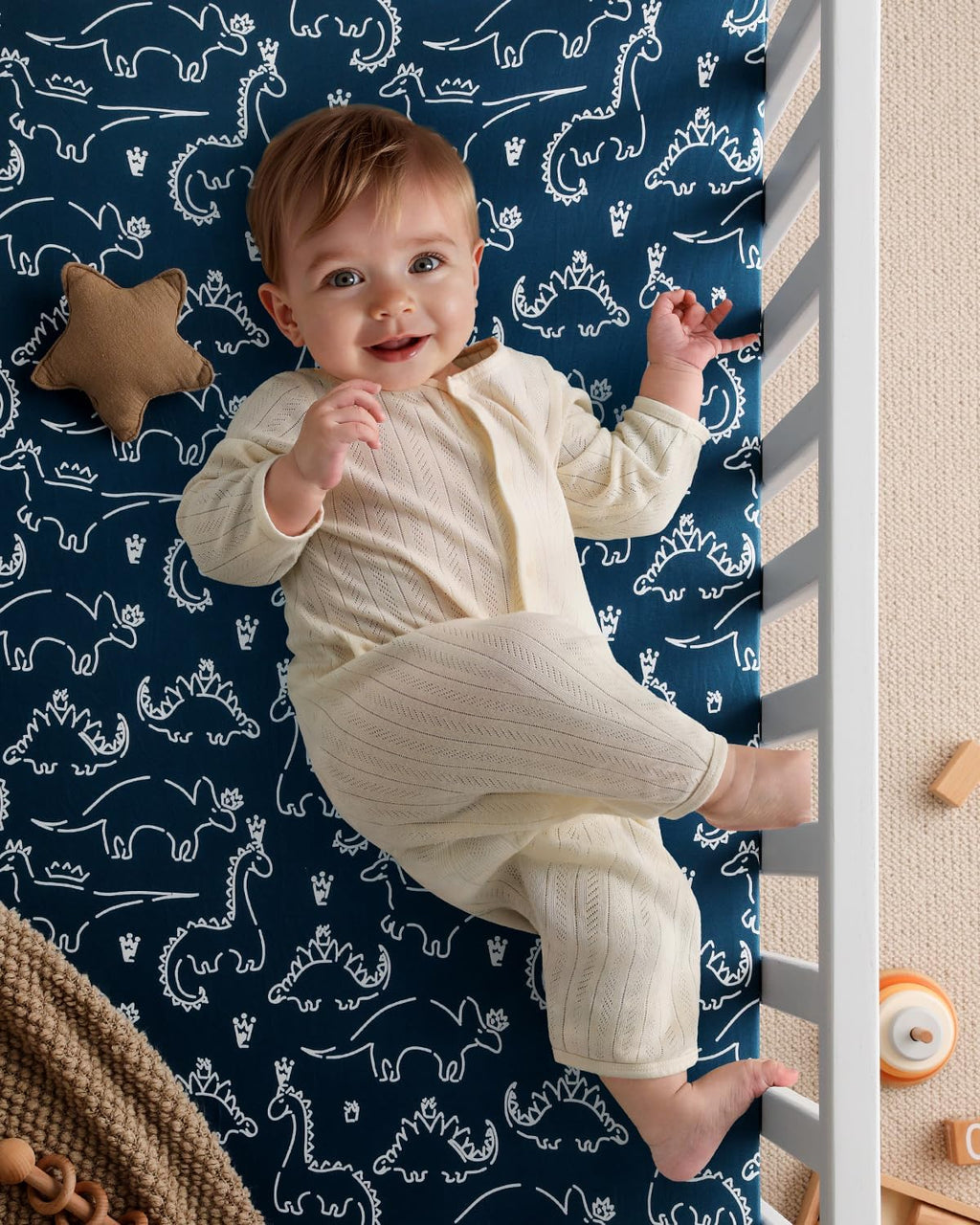 Yoofoss Baby Pack and Play Sheets - Ultra Soft Dark Blue Dinosaur Fitted Mini Crib Sheets 38x26