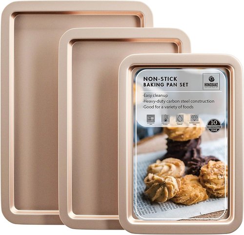 HONGBAKE Nonstick Baking Sheet Set - Premium Oven Pans with Wider Grips | 3 Pack Half, Jelly Roll & Quarter Trays
