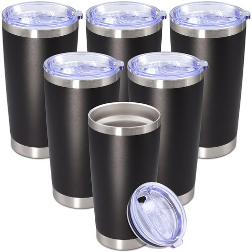 Eyasure 20 oz Tumbler with lid Double Wall Vacuum Insulated Tumblers Stainless Steel Coffee Mug Travel Coffee Tumbler Powder Coated Tumbler Cup Keep Hot&Cold - (Black 6 Pack)