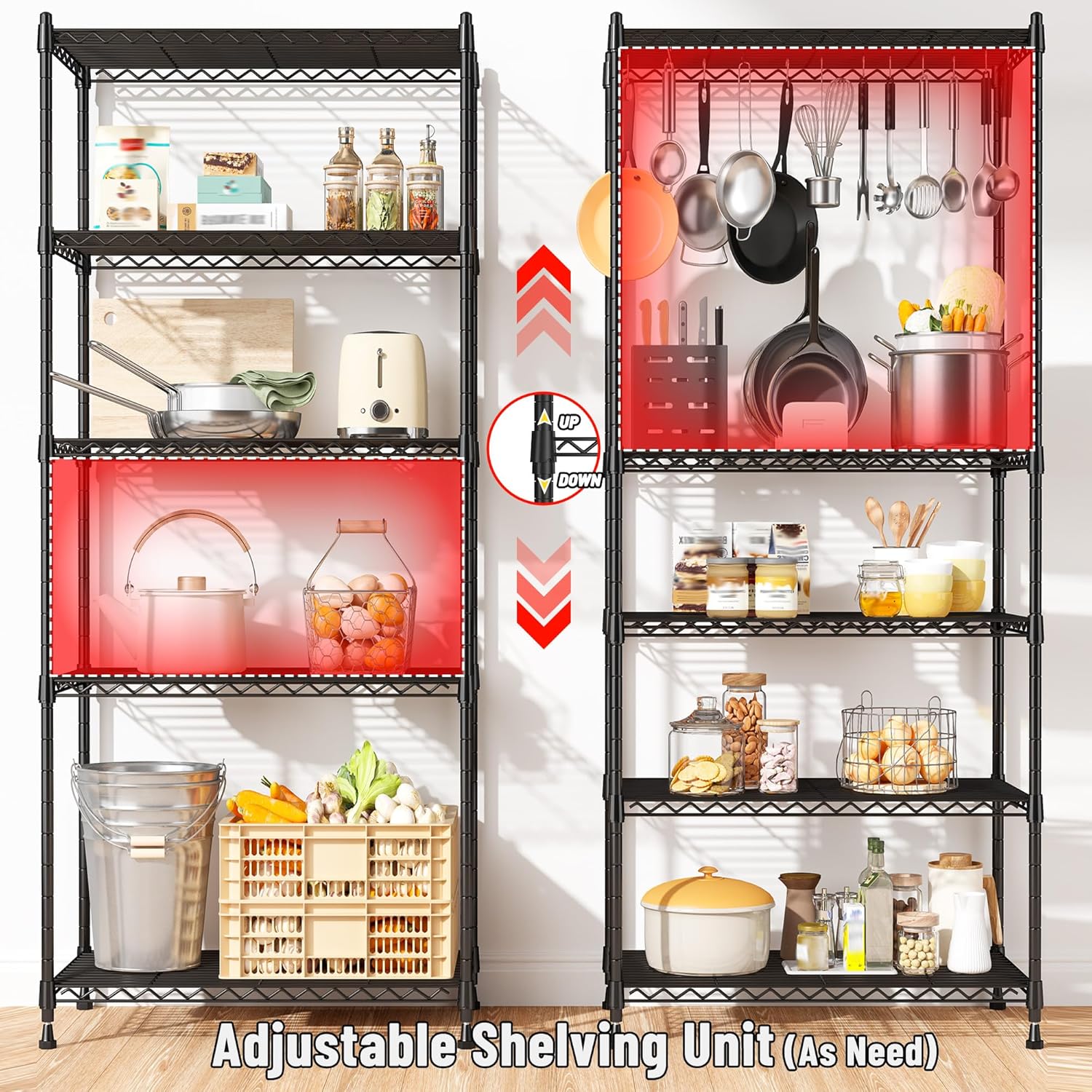 Romorgniz 5-Tier Metal Shelving Unit - Adjustable Wire Storage Rack for Kitchen, Pantry & Closet | 59.4" H x 21.5" W x 13.6" D