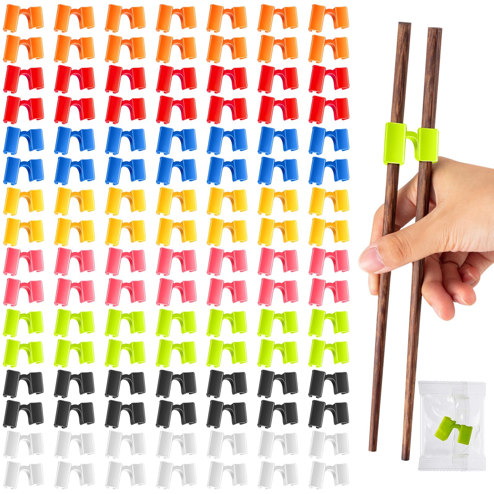 Suttmin 500 Pcs Reusable Chopsticks Helper Multicolor Plastic Practice Chopstick Trainer Hinges Connector Training Chinese Chop Non Slip Stick Helper for Adult Learner Beginner