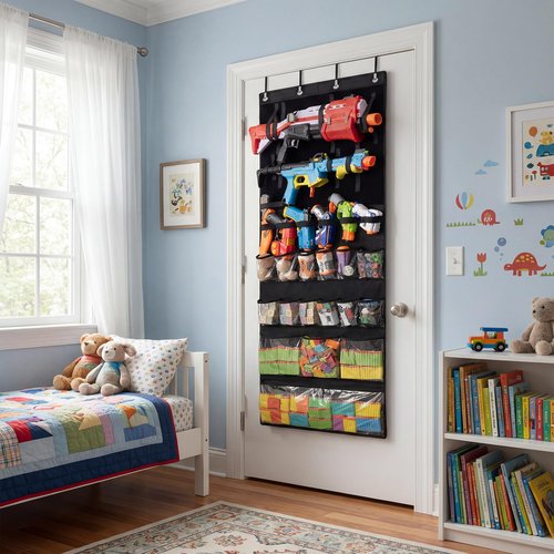 GRANNY SAYS Over the Door Organizer for Toy Guns Storage, Over the Door Toy Organizers with 16 Pockets and Straps, Hanging Kids Toys Storage Rack for Foam Blasters, Darts, Goggles, Stuffed Animals
