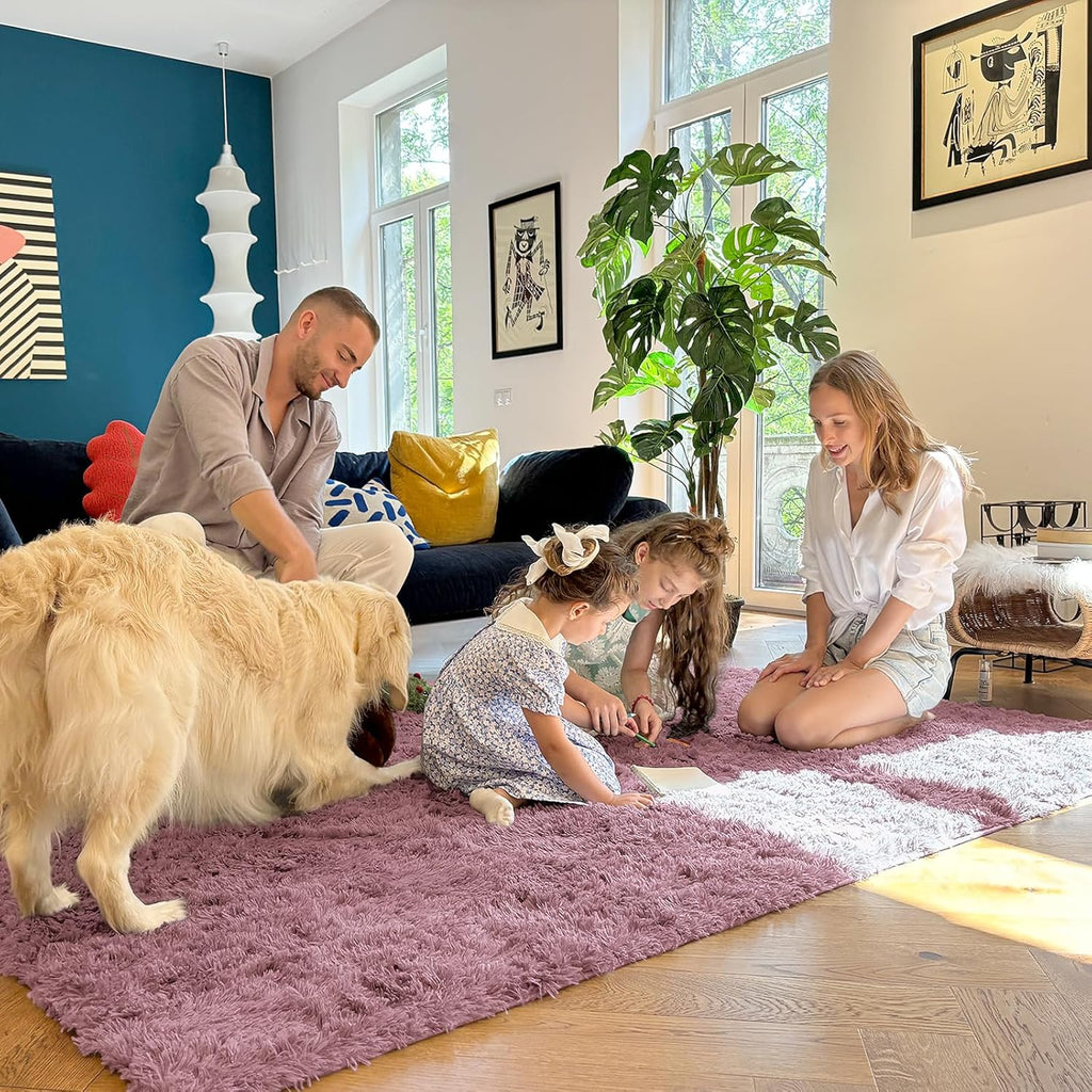 OLANLY Soft Fluffy Shaggy Bedside Rug - 3x5 Machine Washable Indoor Carpet for Kids & Nursery | Blush