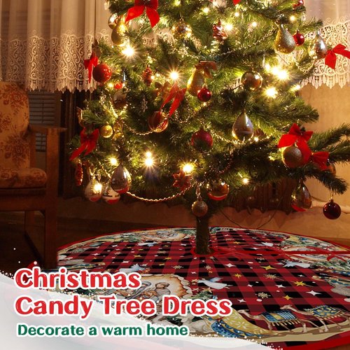 Reversible Nativity Scene Christmas Tree Skirt 36 Inch Religious Christmas Tree Mat Jesus Christian Christmas Tree Skirt Buffalo Plaid Holy Night Winter Holiday Tree Mat Decoration