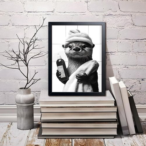 ARKZSHO Black and White Bathroom Wall Art - Funny Otter Bath Canvas Print | Modern Farmhouse Decor 8x10 Inch