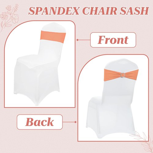 MDS Spandex Chair Sashes - Pack of 150 Elastic Stretch Bows with Buckle Slider for Wedding Decor - Peach